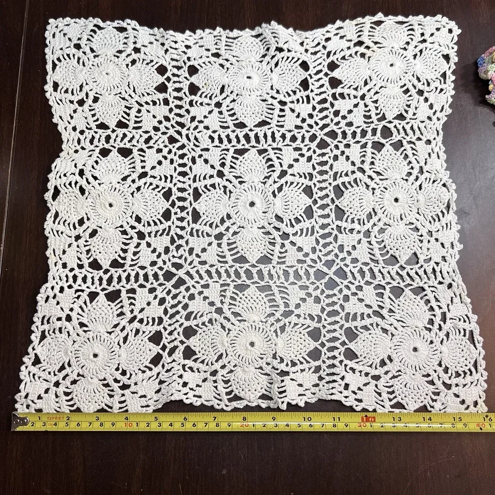 Lot of‎ 4 Vintage Hand Crochet Doilies – Ivory & Pastel Lace Set – Mixed Sizes